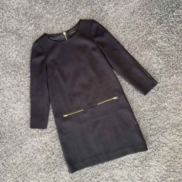 J.CREW Black Zip Dress Faux Leather Back Sleeve Work Office Sz 6 Style E1567 EUC - Picture 5 of 12